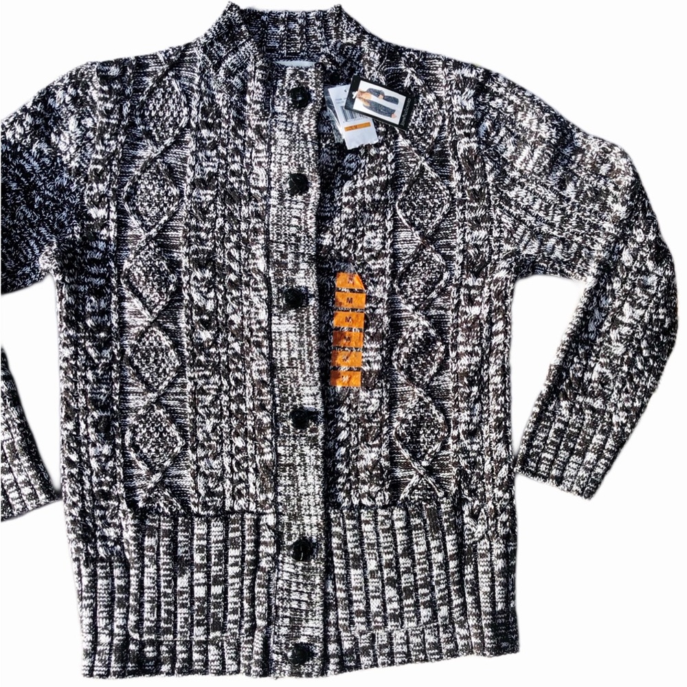 John Paul Richard Black/White Flecked Button Down Cardigan Sweater Size M